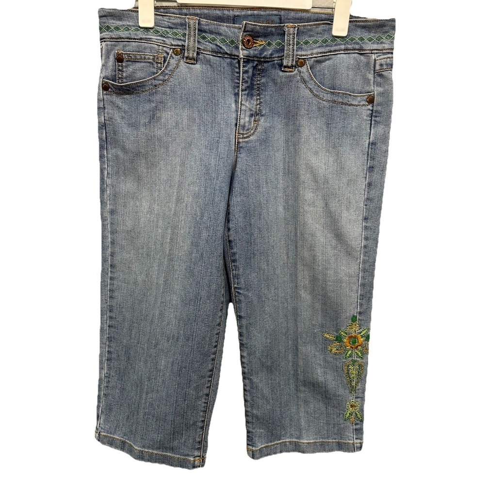 Jeanstar Denim Capri Jeans Womens 12P Embroidered 5 Pockets Zip Up Boho Y2K